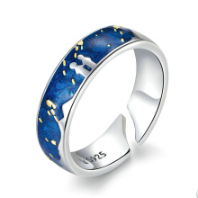 925 Sterling Silber Ring Schmuck Damen Love Andenken Souvenir Meteorschauer Emaille Silber verstellbare Ringe